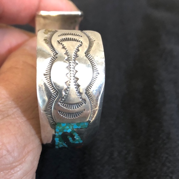 DELVIN NELSON Navajo Sterling Turquoise & Coral Inlay Cuff Bracelet Please Read - Picture 2 of 8